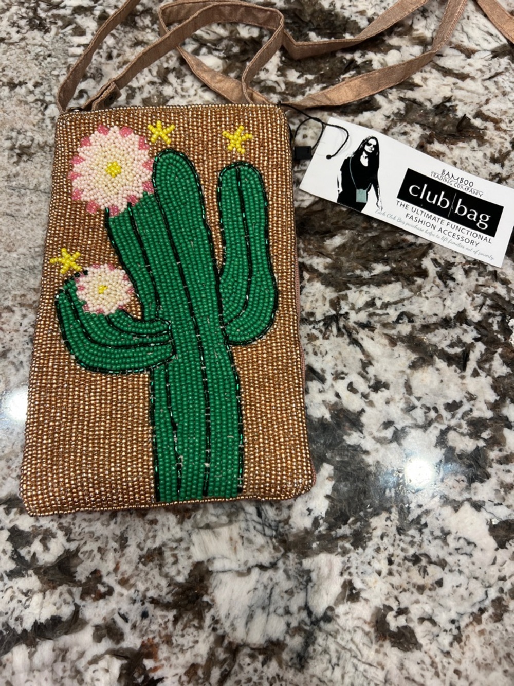 club|bag Beaded Cactus Crossbody Bag - Tan & Green